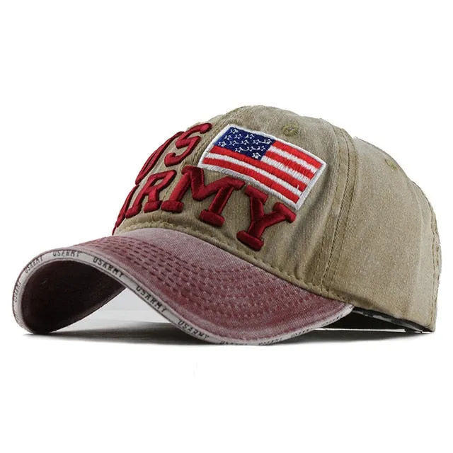 100% Washed Cotton Embroidery US Army Flag Baseball Cap