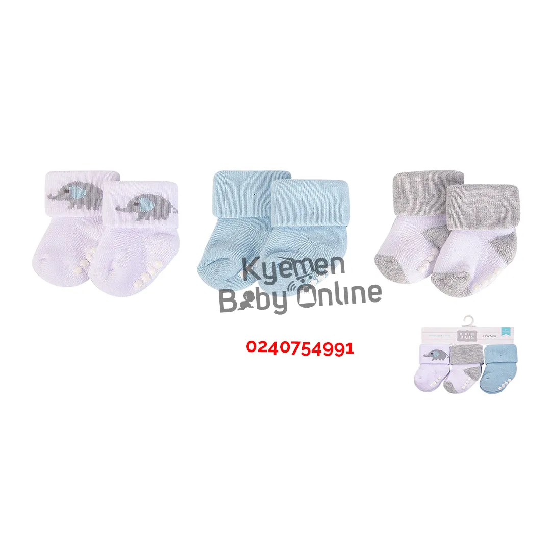 Baby Socks 3 Pairs (Hudson Baby) Elephant