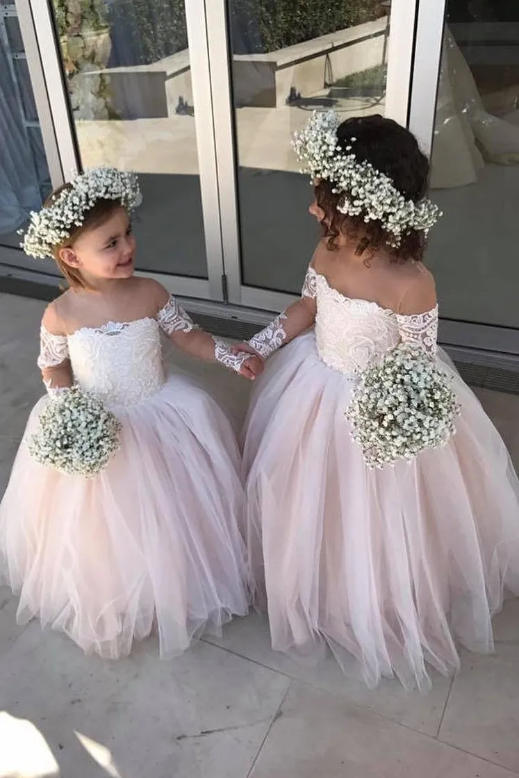 Ball Gown Long Sleeves Long Flower Girl Dress