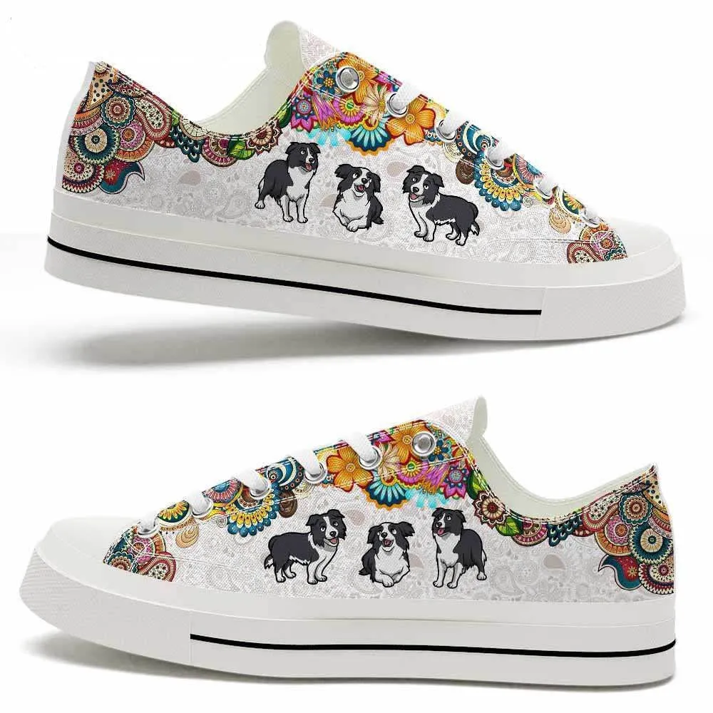 Collie Colorful Flowers Mandala Low Top Shoes - Happy International Dog Day Canvas Sneaker, Dog Printed Shoes, Canvas Shoes For Men, Women