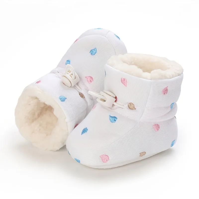 Cute Star Heart Comfortable Boots For Baby Boys And Girls, Soft And Warm Plus Fleece Boots For Indoor Outdoor Walking, Autumn And Winter