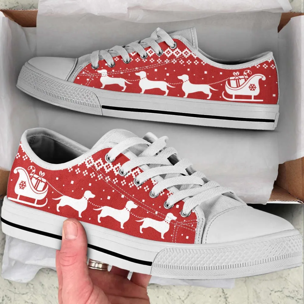 Dachshund Christmas Gift Low Top Shoes Canvas Sneakers Casual Shoes, Dog Printed Shoes, Canvas Shoes For Men, Women