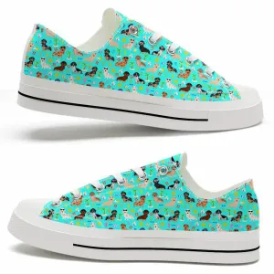 Dachshund Teal Flower Pattern Low Top Shoes - Happy International Dog Day Canvas Sneaker, Dog Printed Shoes, Canvas Shoes For Men, Women