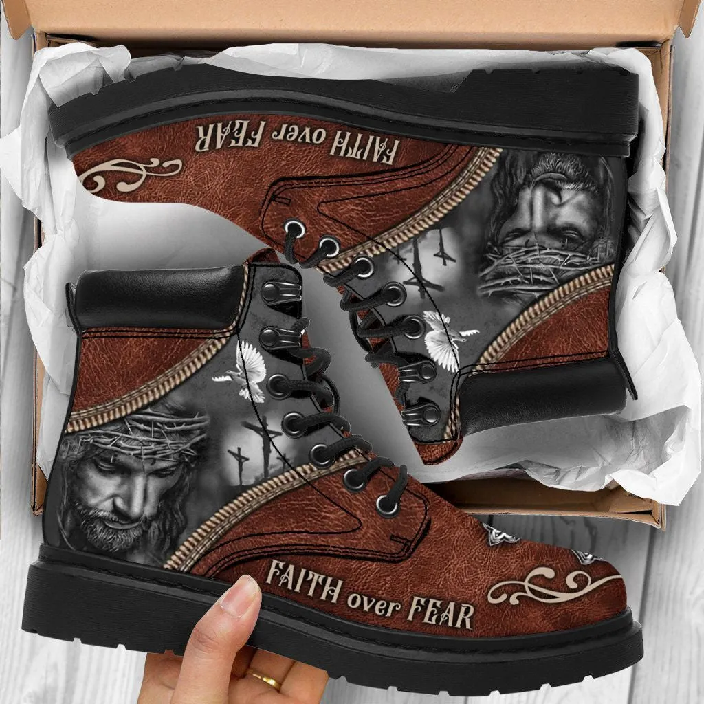 Faith Over Fear Leather Boots 2 - Christian Shoes For Men And Women