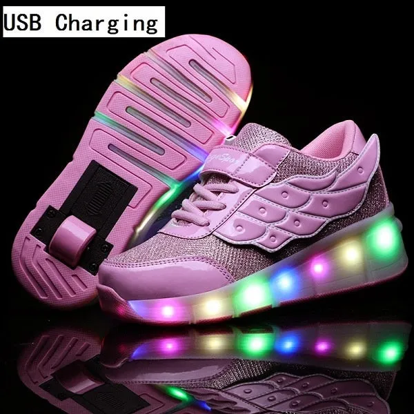 Glowing Sneakers Gold Pink Led Light