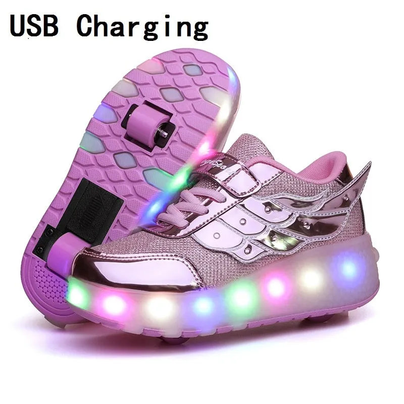 Glowing Sneakers Gold Pink Led Light