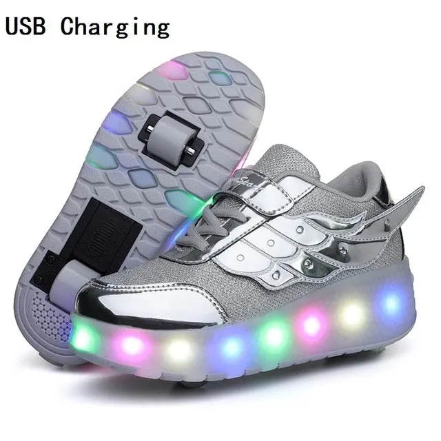 Glowing Sneakers Gold Pink Led Light