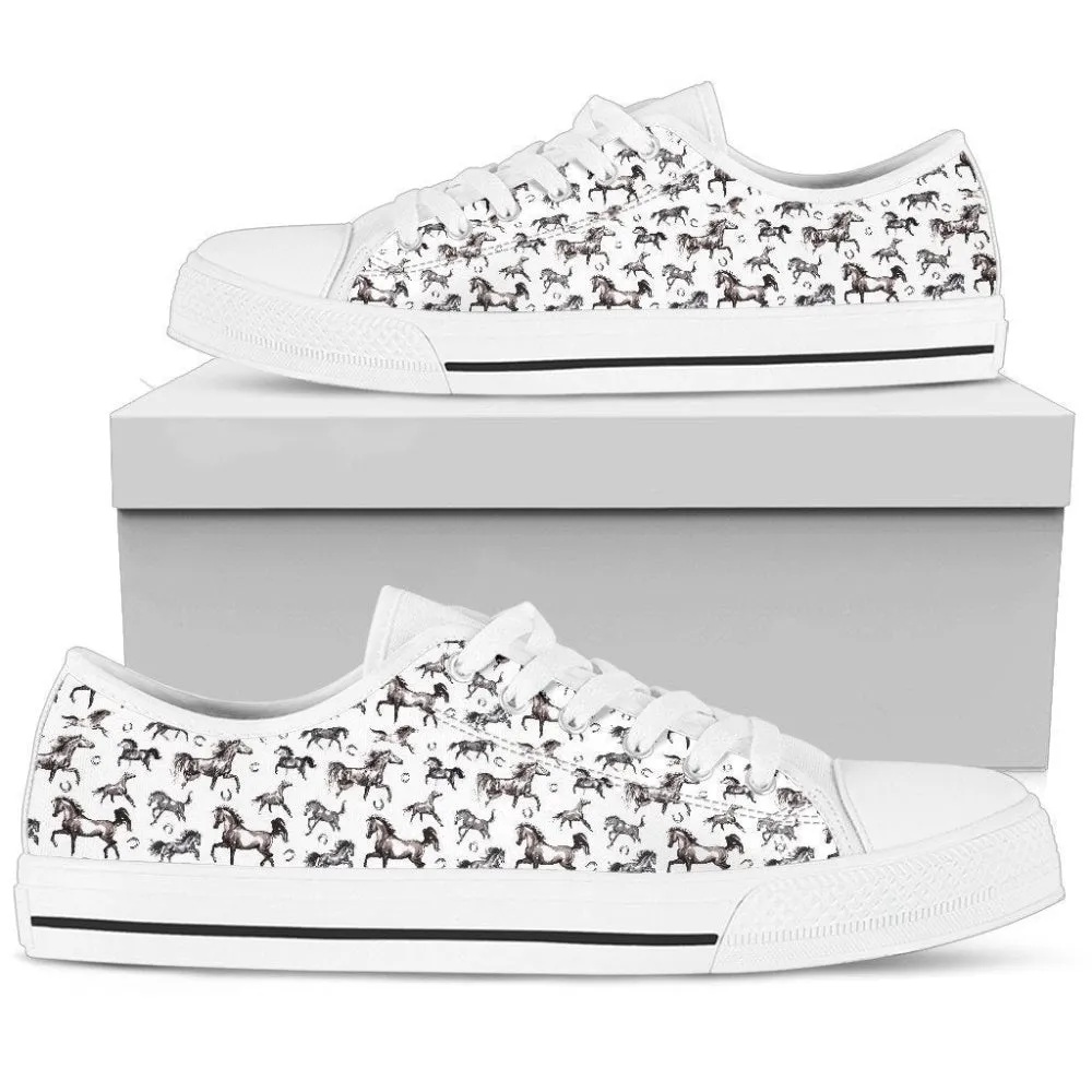 Horse Women S Low Top Shoes Stylish And Comfortable Equestrian Footwear, Animal Print Canvas Shoes, Print On Canvas Shoes