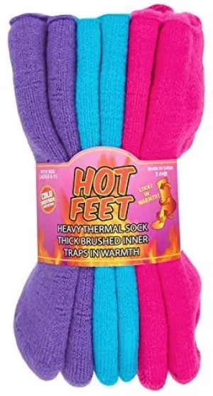 Hot Feet Women's 3 Pairs Heavy Thermal Socks - Thick Insulated Crew for Cold Winter Weather; Shoe Size 4-10