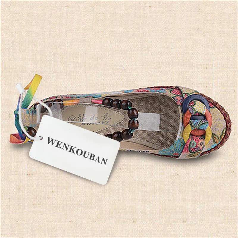 Hot Sale Retro Ethnic Style Women'S Shoes Cloth Shoes Lace Linen Hand-Woven