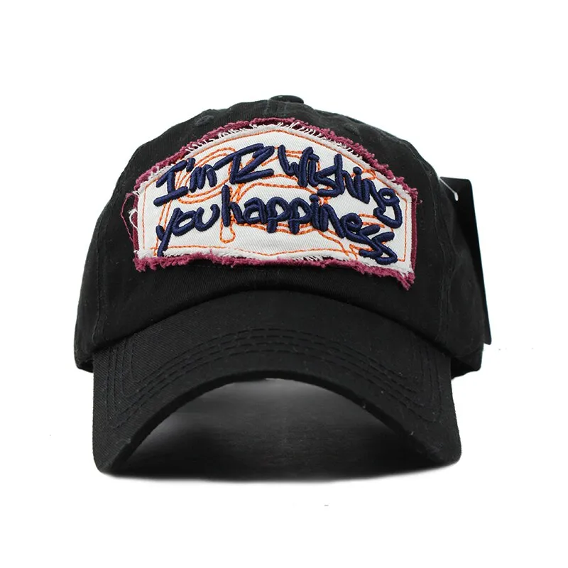 Im Wishing You Happiness Embroidered Letter Baseball Cap