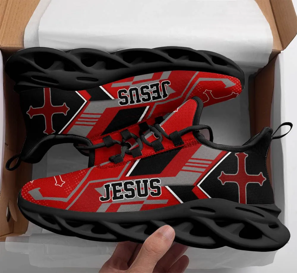 Jesus Black Red Running Sneakers Max Soul Shoes - Christian Shoes For Men And Women