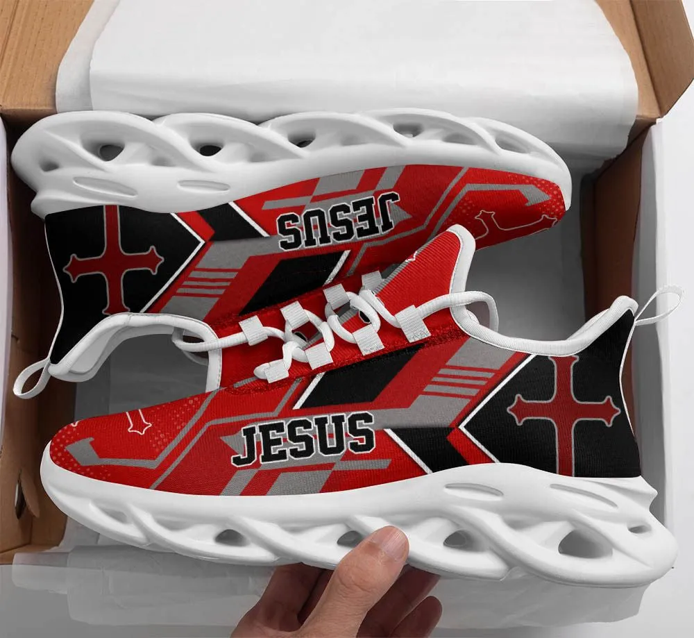 Jesus Black Red Running Sneakers Max Soul Shoes - Christian Shoes For Men And Women