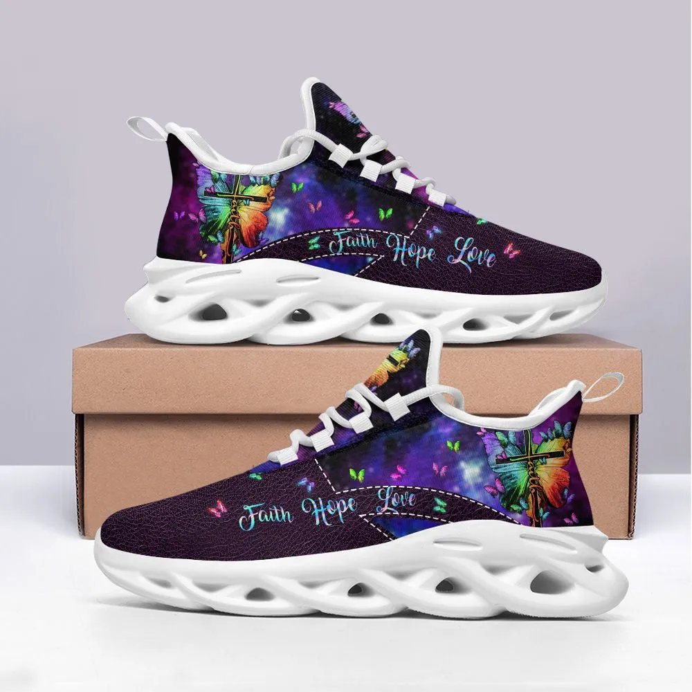 Jesus Faith Hope Love Running Sneakers Purple Max Soul Shoes - Christian Shoes For Men And Women