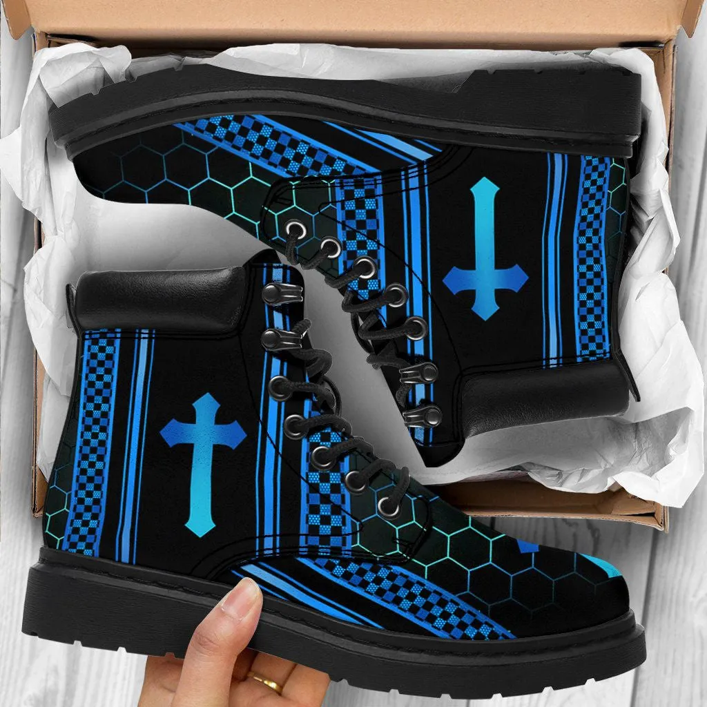 Jesus Leather Boots Blue Black - Christian Shoes For Men And Women