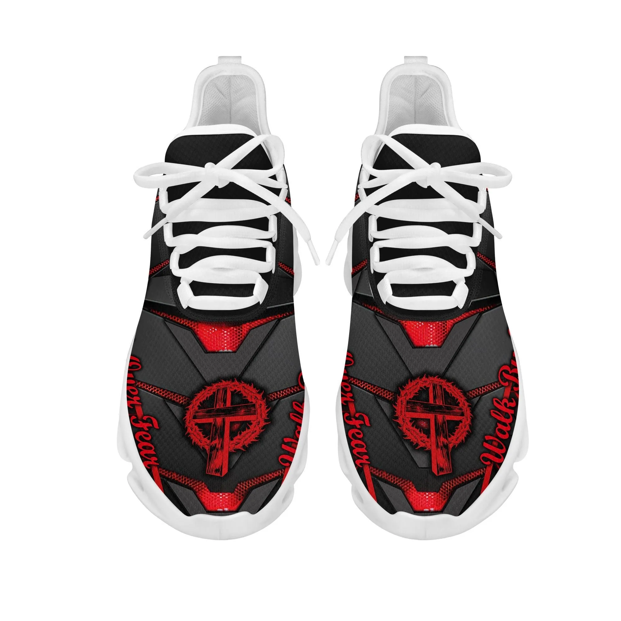 Jesus Red And Black Faith Over Fear Running Sneakers Max Soul Shoes - Christian Shoes For Men And Women