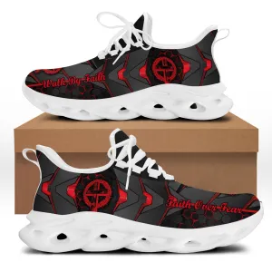 Jesus Red And Black Faith Over Fear Running Sneakers Max Soul Shoes - Christian Shoes For Men And Women