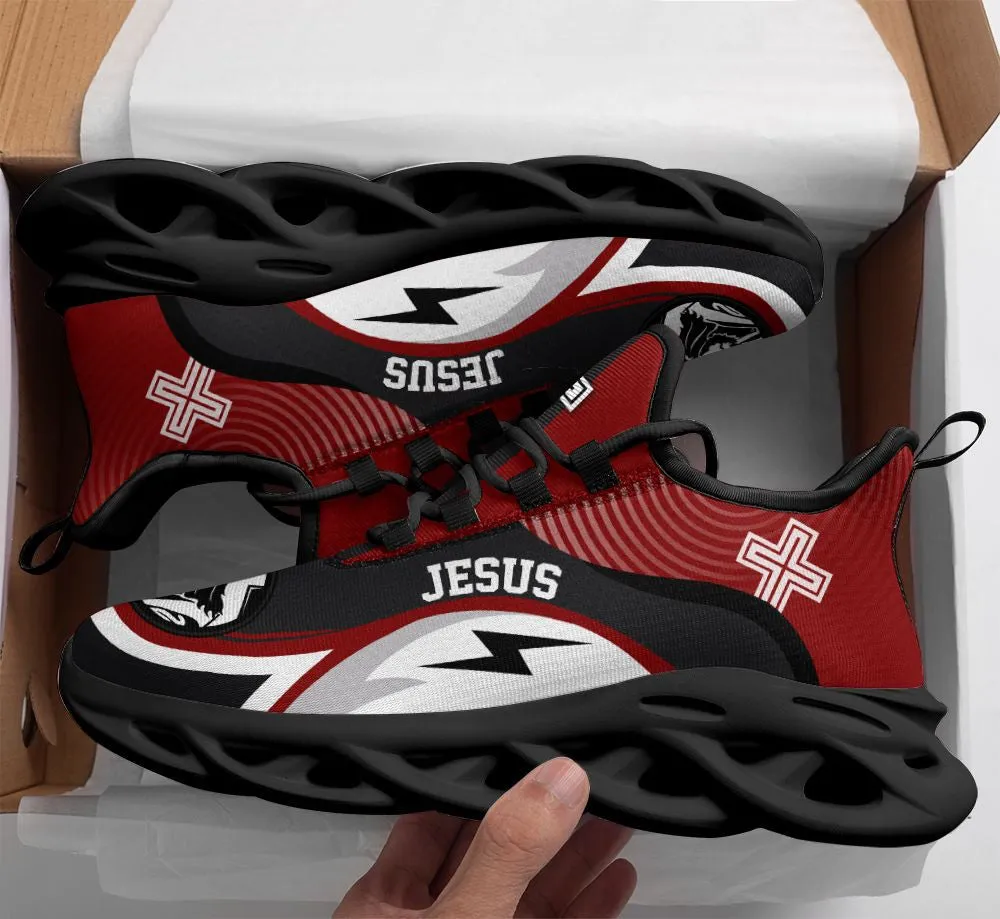 Jesus Running Red Sneakers Max Soul Shoes - Christian Shoes For Men And Women