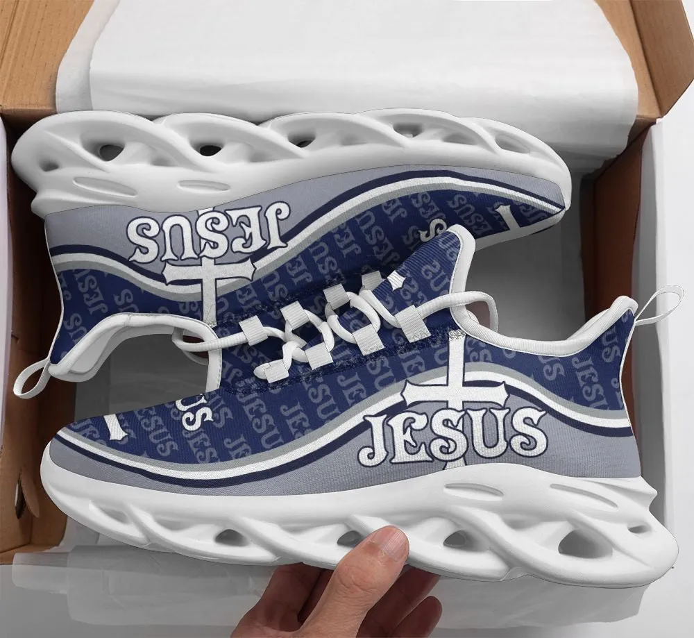 Jesus Running Sneakers White Blue Max Soul Shoes - Christian Shoes For Men And Women