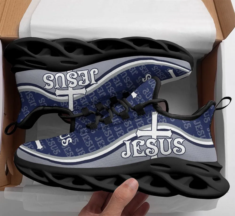 Jesus Running Sneakers White Blue Max Soul Shoes - Christian Shoes For Men And Women