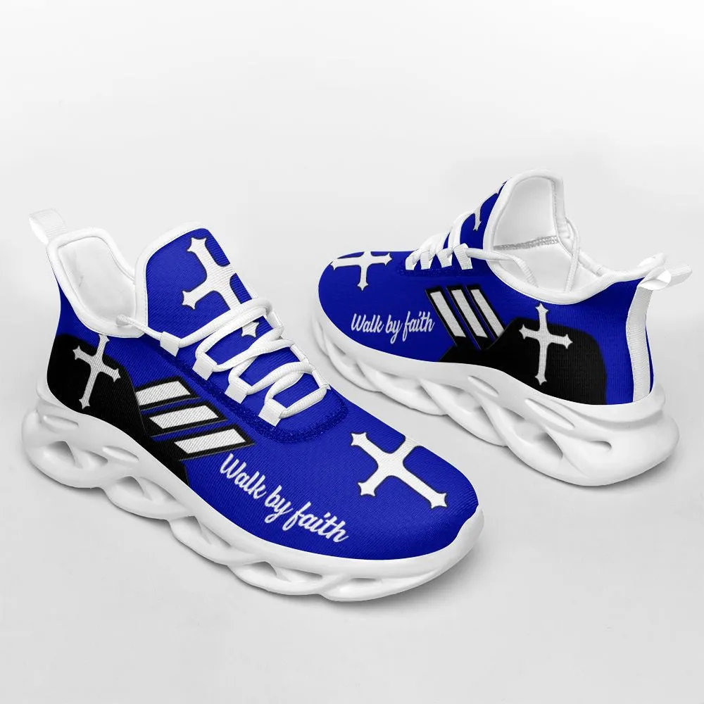 Jesus Walk By Faith Running Sneakers Blue 2 Max Soul Shoes - Christian Shoes For Men And Women