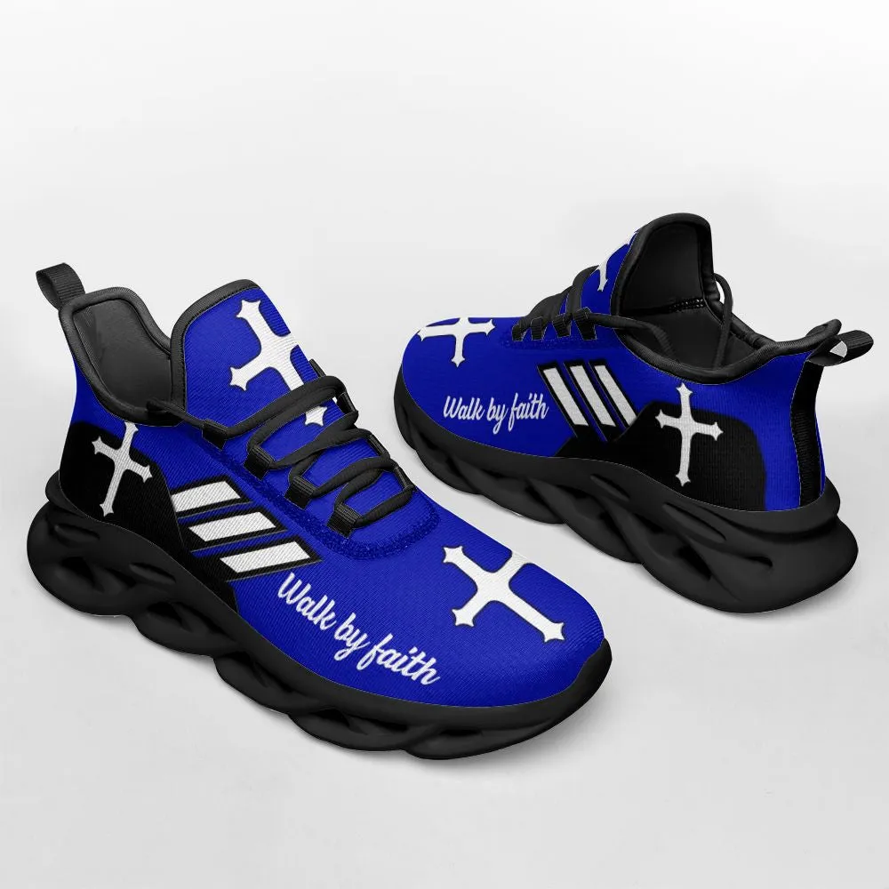 Jesus Walk By Faith Running Sneakers Blue 2 Max Soul Shoes - Christian Shoes For Men And Women