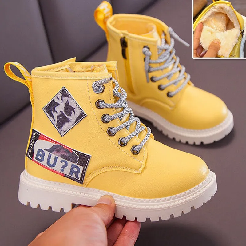 Kids Winter Boots Casual Warm Plush Boys Boots Non-slip Ankle Zip Boots