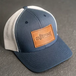 Leather Patch Trucker Style Hat - Ox & Pine Logo