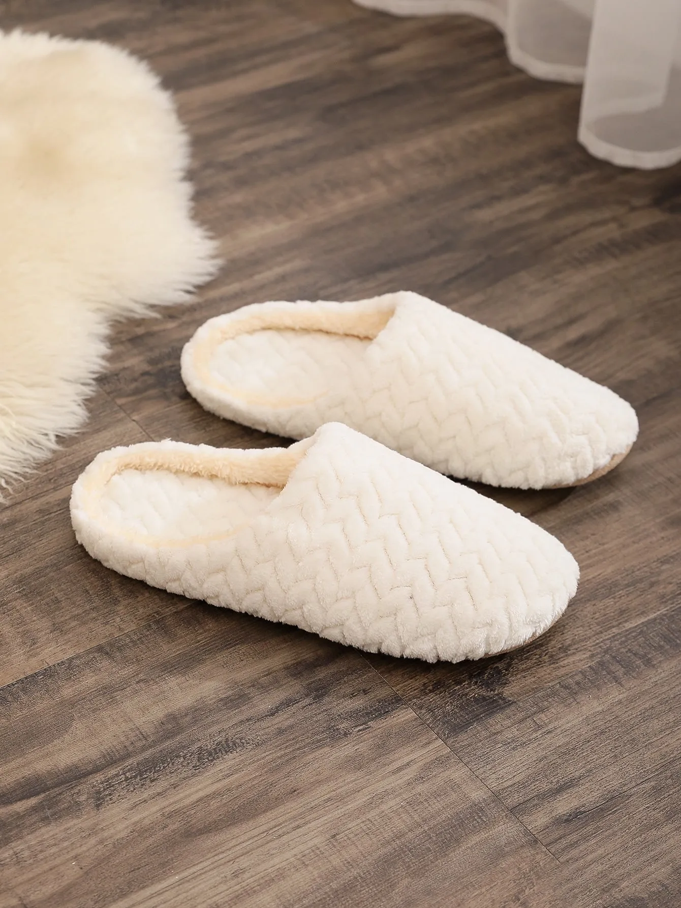 Men Texture Fluffy Bedroom Slippers