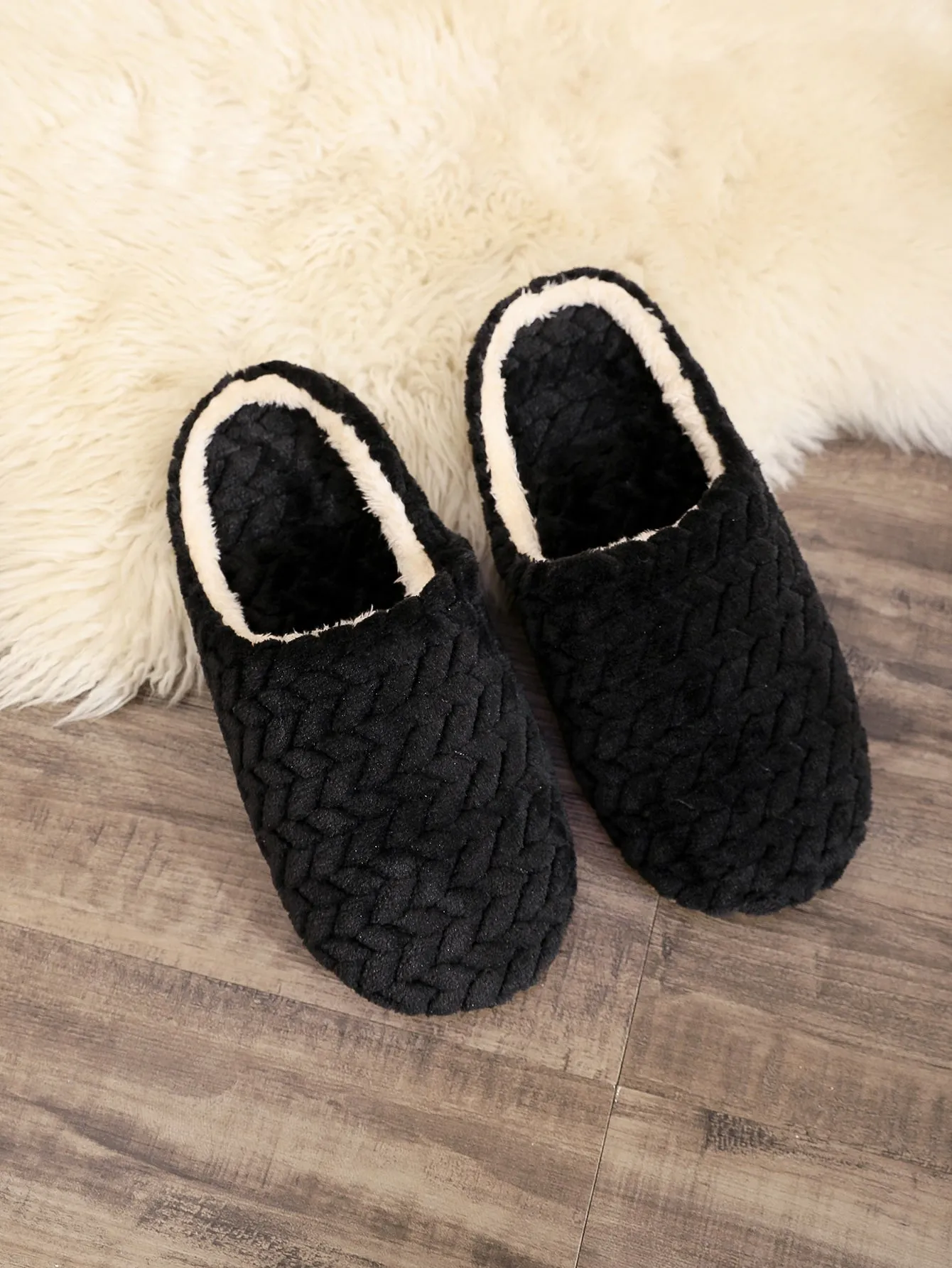 Men Texture Fluffy Bedroom Slippers