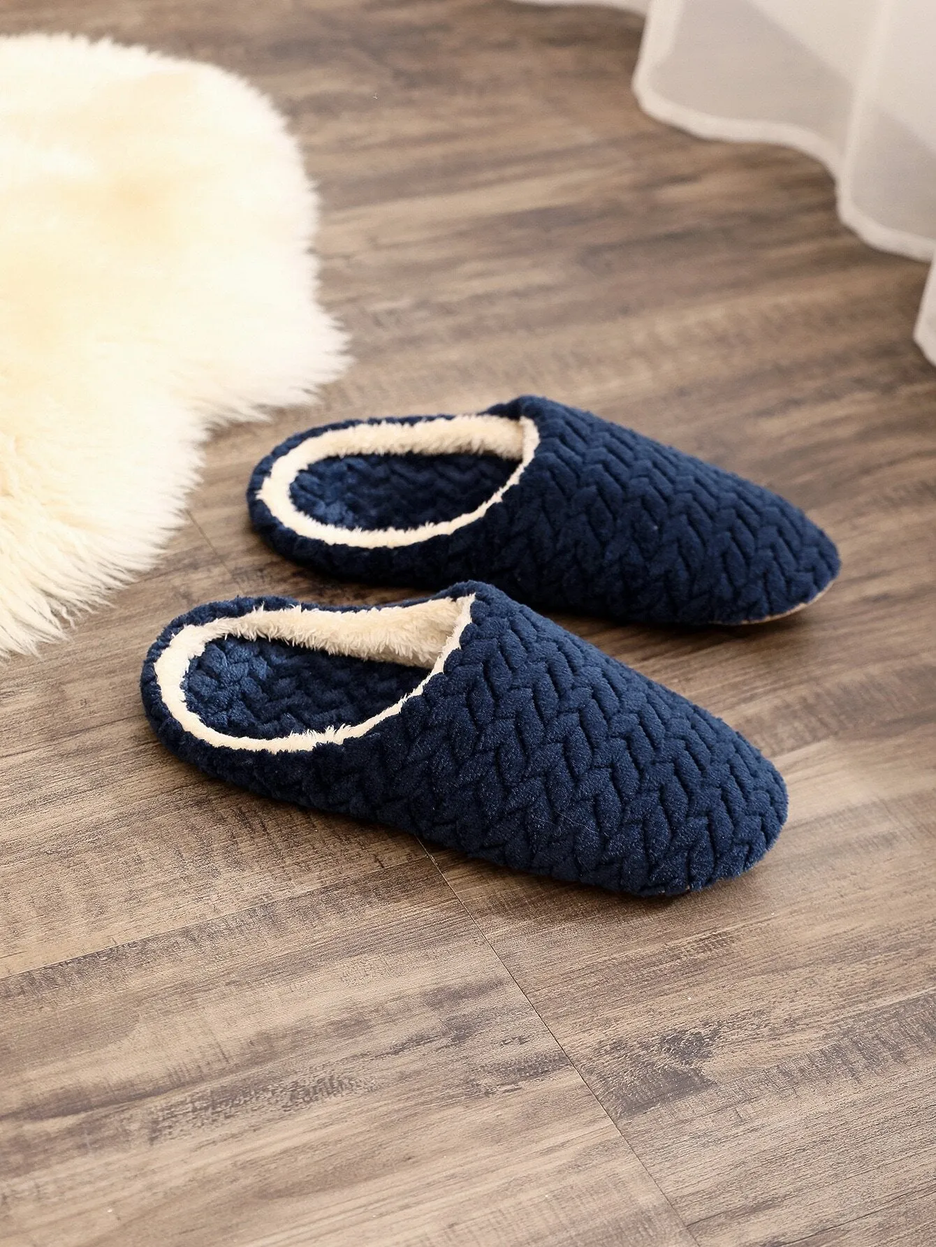 Men Texture Fluffy Bedroom Slippers