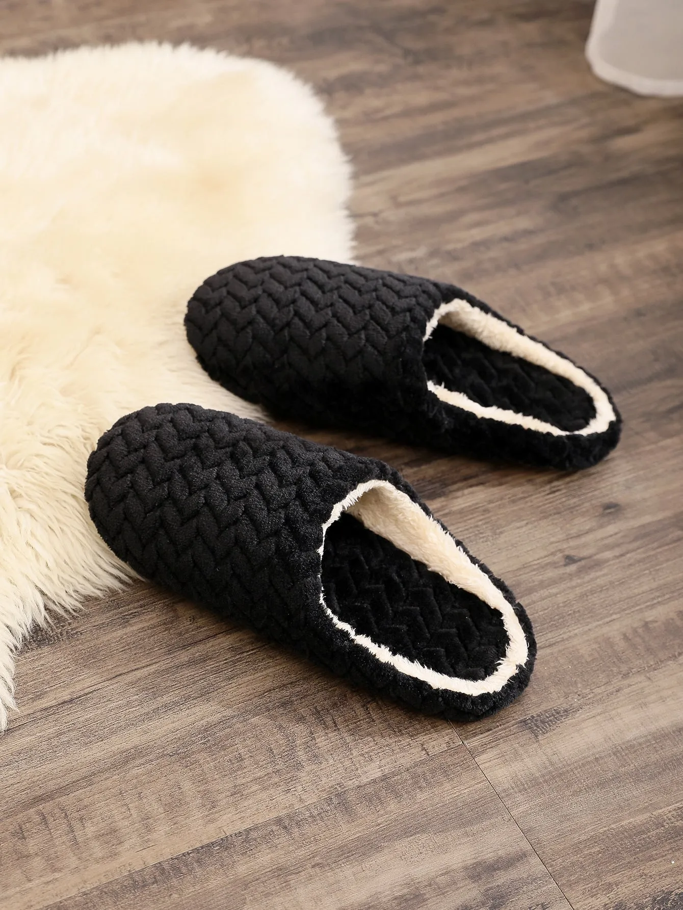 Men Texture Fluffy Bedroom Slippers