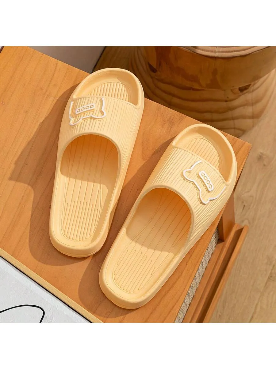 Men's Simple Solid EVA Slippers, Flat Cartoon Quick-Drying Bathroom Open-Toe Slides