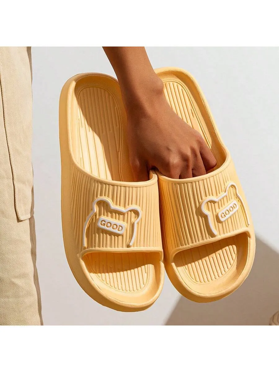 Men's Simple Solid EVA Slippers, Flat Cartoon Quick-Drying Bathroom Open-Toe Slides