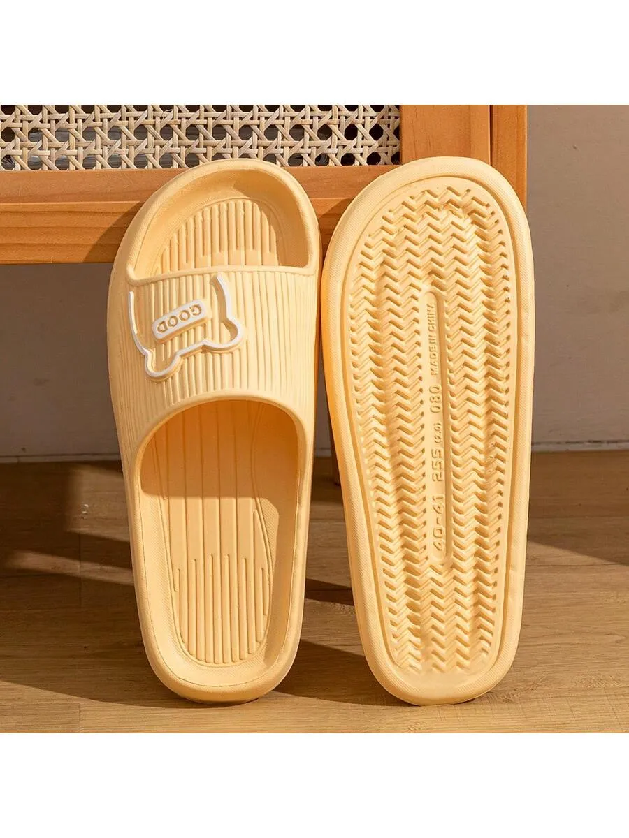 Men's Simple Solid EVA Slippers, Flat Cartoon Quick-Drying Bathroom Open-Toe Slides