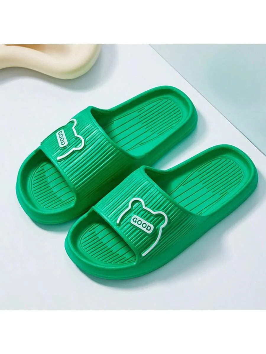 Men's Simple Solid EVA Slippers, Flat Cartoon Quick-Drying Bathroom Open-Toe Slides