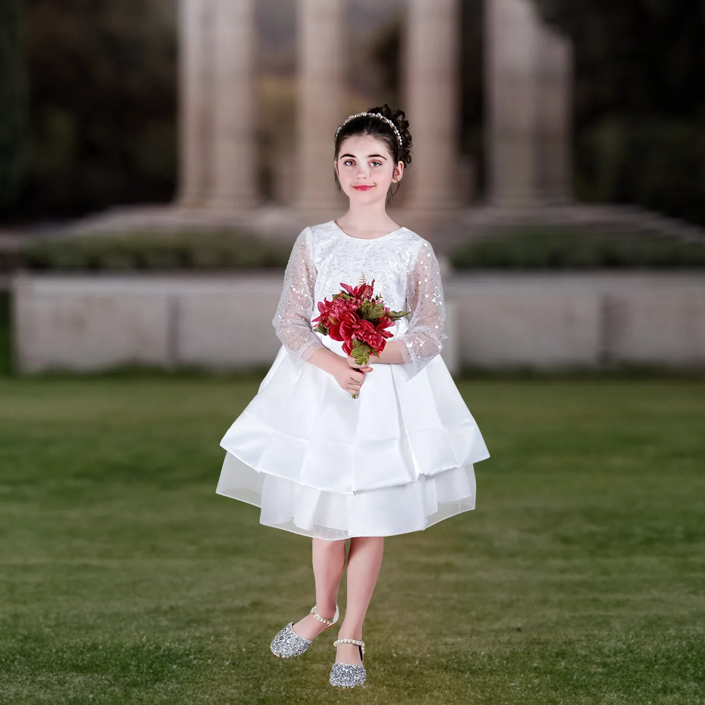 Neriah Communion Dress - Sparkly White