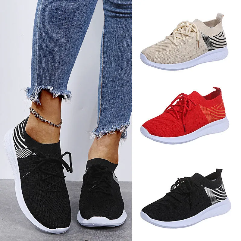 New Fashion Breathable Fly Woven Mesh Shoes Casual Flat Sneakers Women