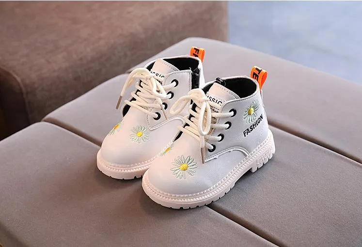 New Kids Baby Girls Shoes Boys Student PU Leather Lace Up Ankle Boots