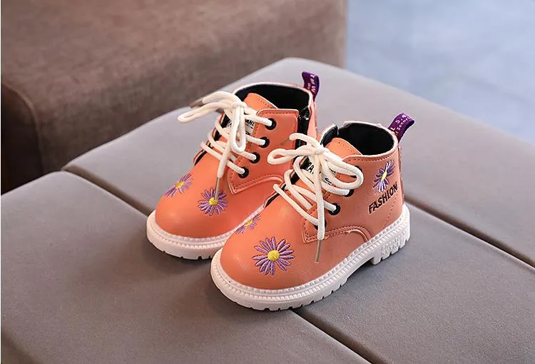 New Kids Baby Girls Shoes Boys Student PU Leather Lace Up Ankle Boots