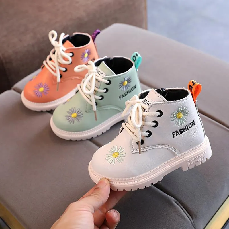 New Kids Baby Girls Shoes Boys Student PU Leather Lace Up Ankle Boots