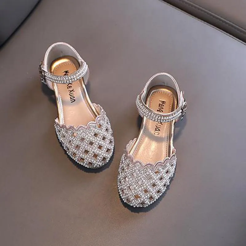 New Kids Pearl Flats Sandal Girls Princess Rhinestone Party Sandal