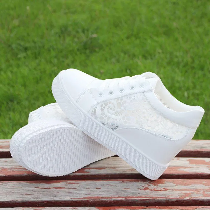 New Versatile Breathable White Shoes For Women Inner Height Increasing Casual Shoes