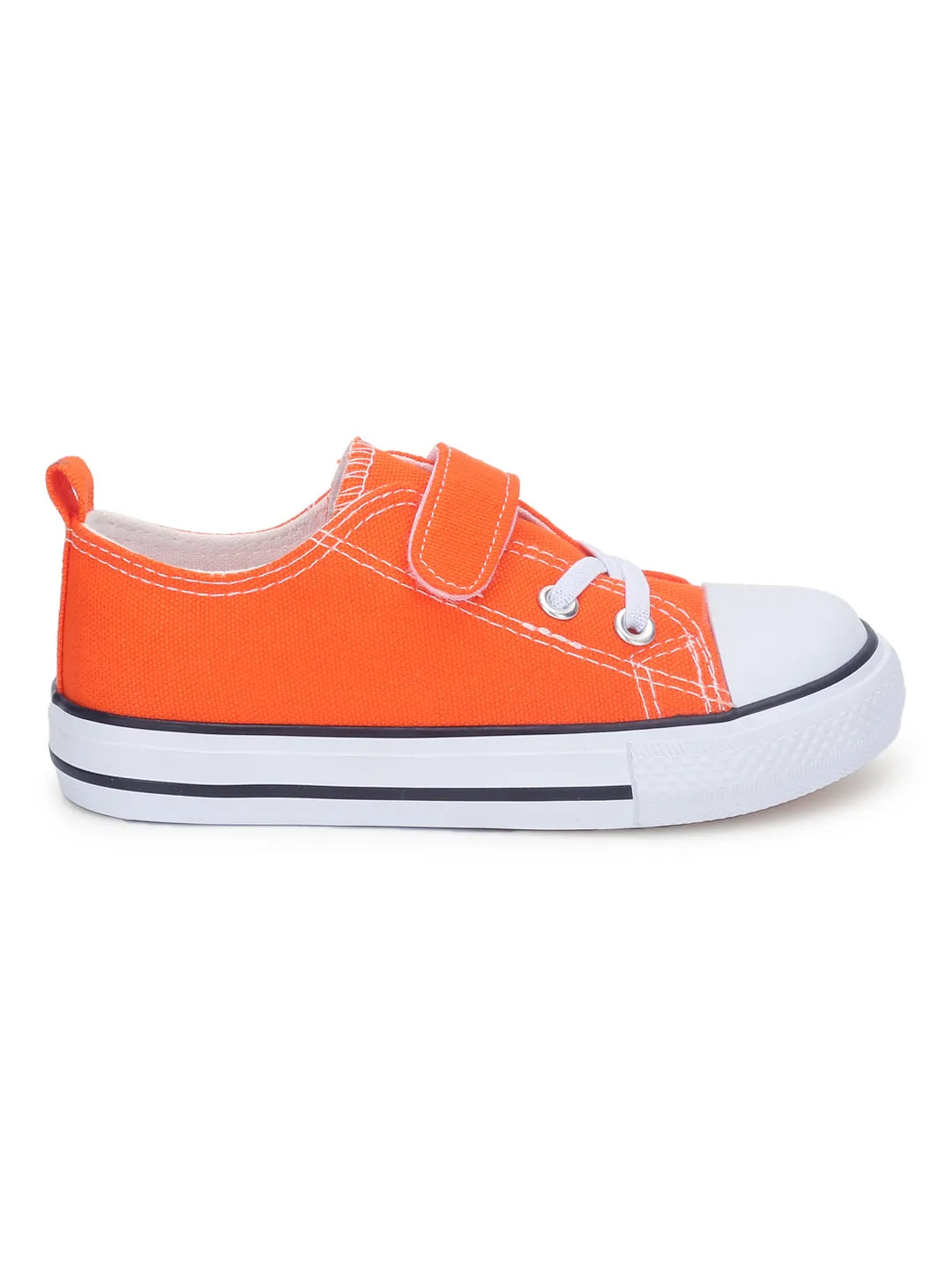 Orange Canvas Stylish Velcro Sneakers For Kids-Unisex (TC-VKCAN3-ORA)