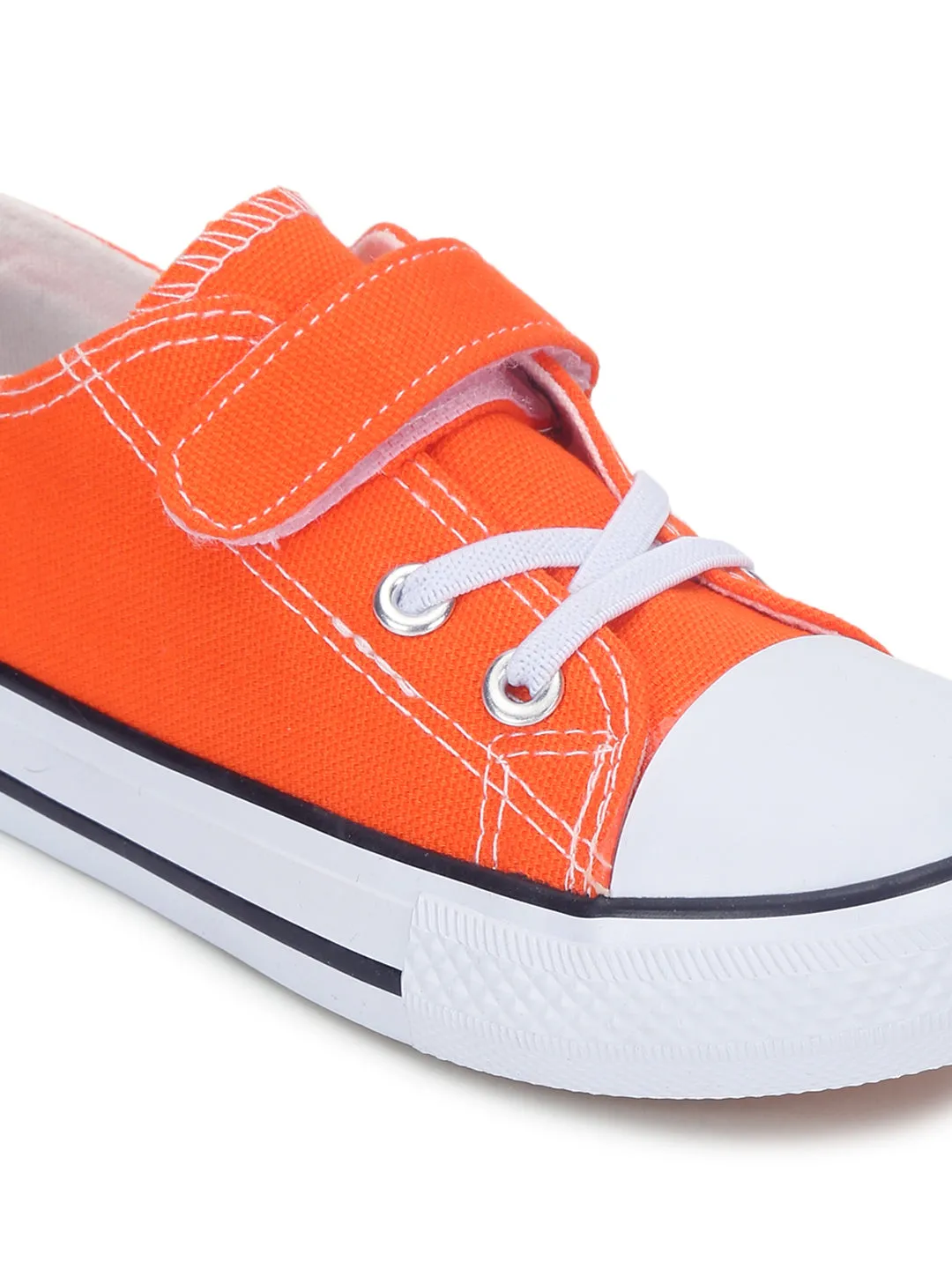 Orange Canvas Stylish Velcro Sneakers For Kids-Unisex (TC-VKCAN3-ORA)