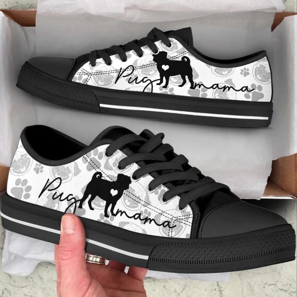 Pug Mama Pug Pattern Low Top Shoes Canvas Sneakers Casual Shoes, Dog Printed Shoes, Canvas Shoes For Men, Women