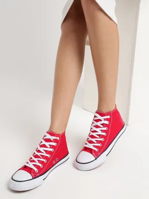 Red Canvas High Ankle Stylish Lace-Up Sneakers (TC-CAN2-RED)