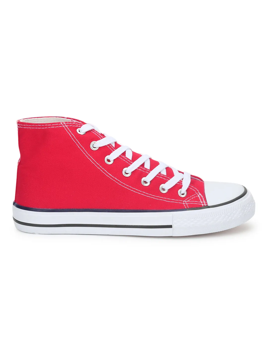 Red Canvas High Ankle Stylish Lace-Up Sneakers (TC-CAN2-RED)