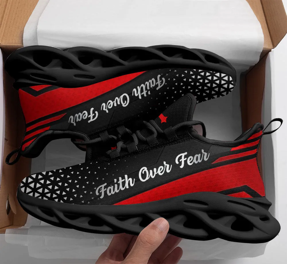 Red Jesus Faith Over Fear Running Sneakers Max Soul Shoes - Christian Shoes For Men And Women