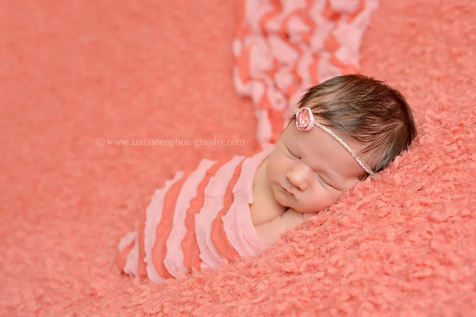 Ruffle Stretch Knit Wrap in Pink and Coral